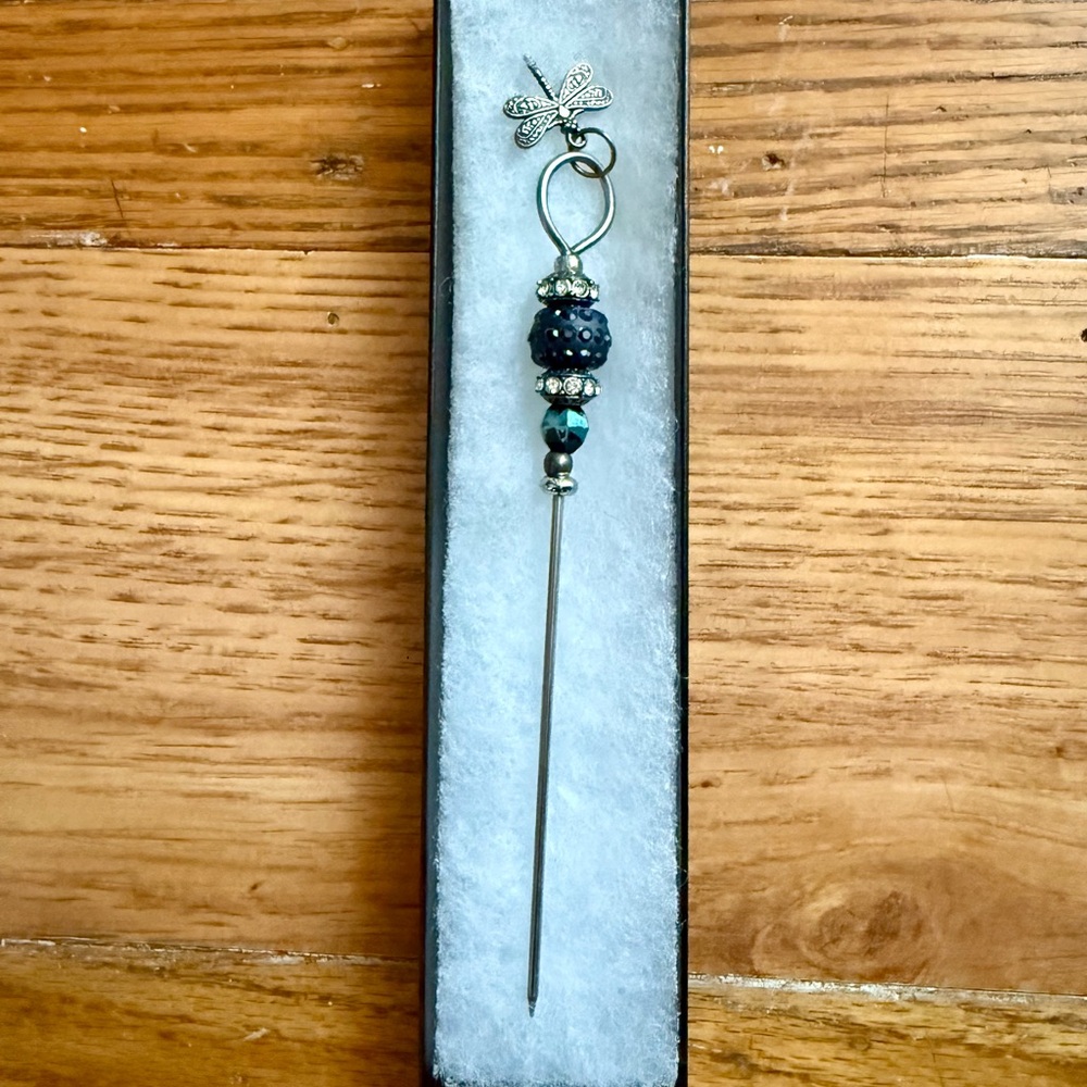 Elegant Blue Beaded Hat Pin